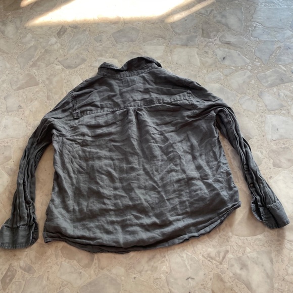 Pure Linen Olive Green Button Down Long Sleeve Shirt - Picture 5 of 5